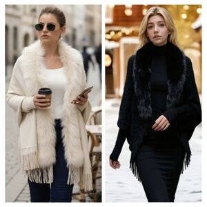 Faux Fur-Trimmed Cardigan